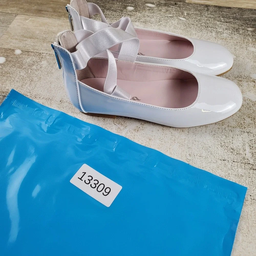 Nina Marissa Kids Ballet Flats Sz 13 M White Patent Leather Crisscross Straps